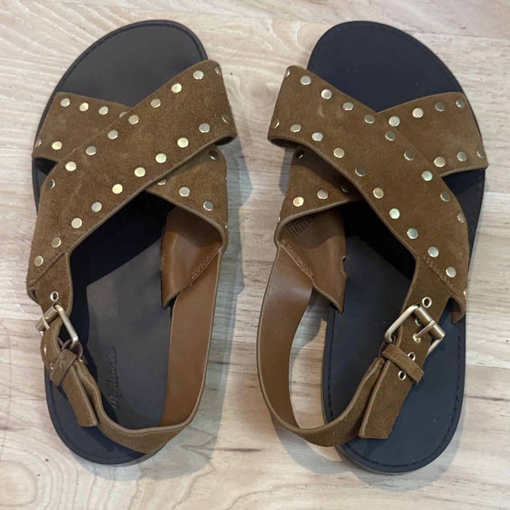 Madewell Brown Suede Studded Crisscross Sandals